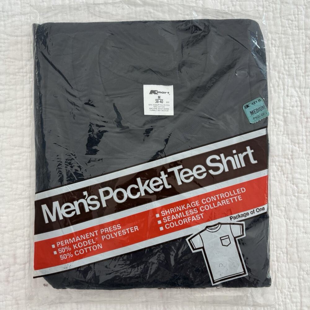 Vintage Kmart Men’s Pocket T Shirt size Medium (38-40) Navy Blue 70s 80s